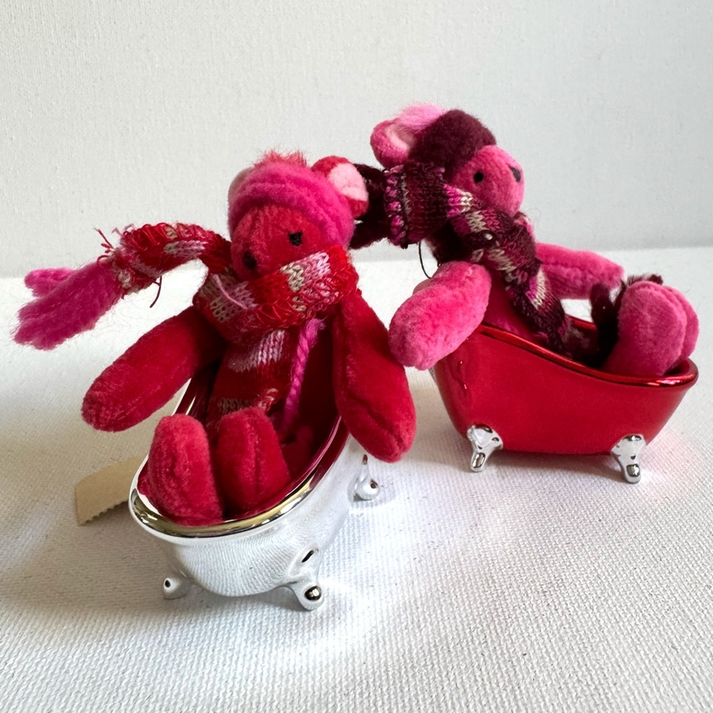 Vintage Bath & Body Works Teddy Bear Bathtub Ornaments Set of 2 1990s Pink